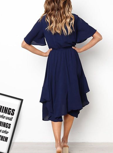 Round Neck Flared Sleeves Navy Prom Dress cg8525