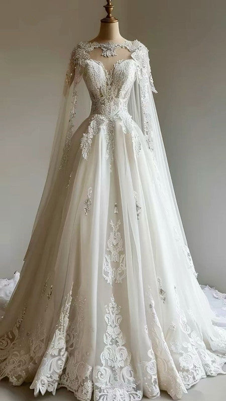 A Line Beautiful Tulle Lace Long Wedding Dress cg25281