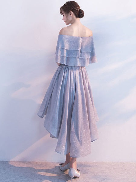 Short Homecoming Dress Off The Shoulder Ruffles Cocktail Dresses Light Grey A Line High Low Party Dresses cg1413