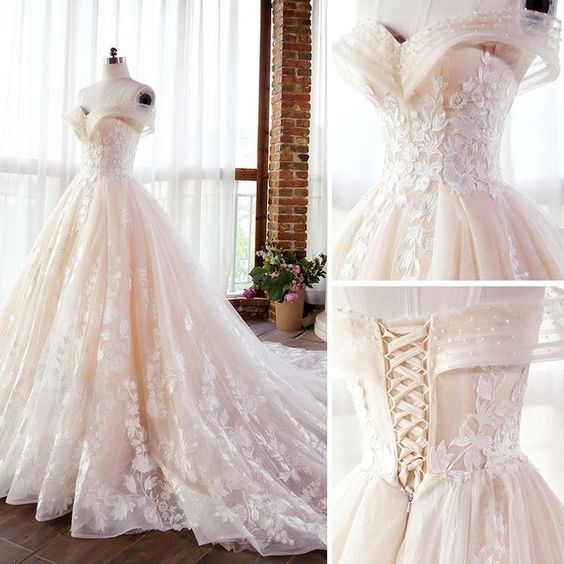 wedding dress Long Tulle Prom Dress With Lace off the shoulder cg23420