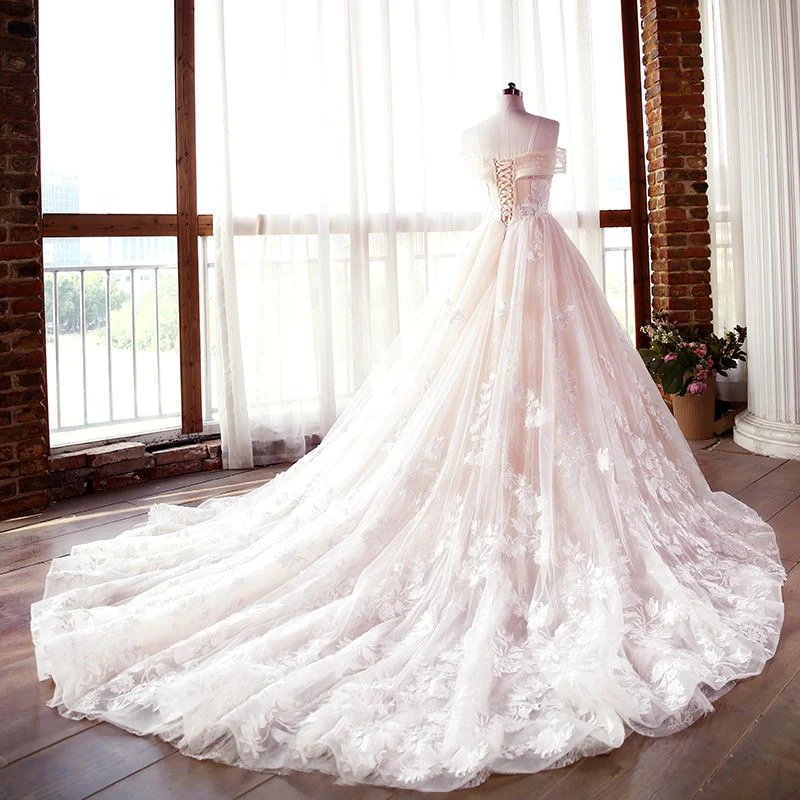 wedding dress Long Tulle Prom Dress With Lace off the shoulder cg23420