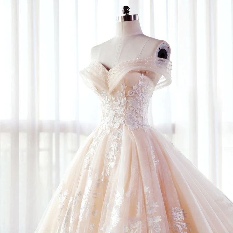 wedding dress Long Tulle Prom Dress With Lace off the shoulder cg23420