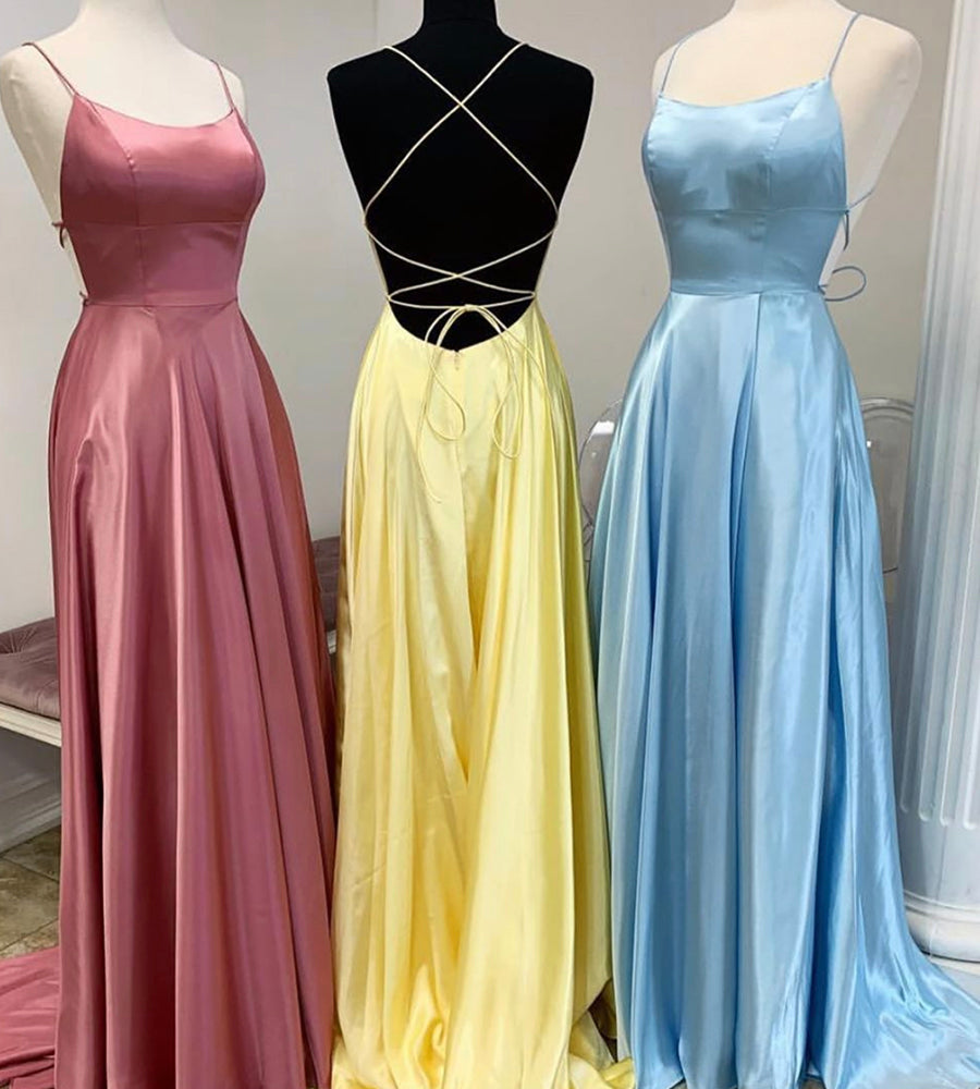 SIMPLE SATIN LONG PROM DRESS EVENING DRESS cg10461