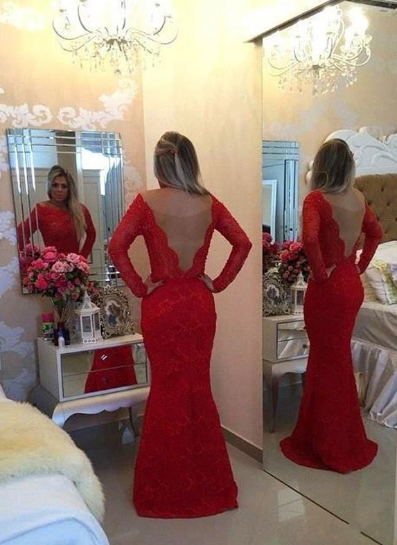 Mermaid Long Sleeves Scoop Lace Long prom Dress cg10480