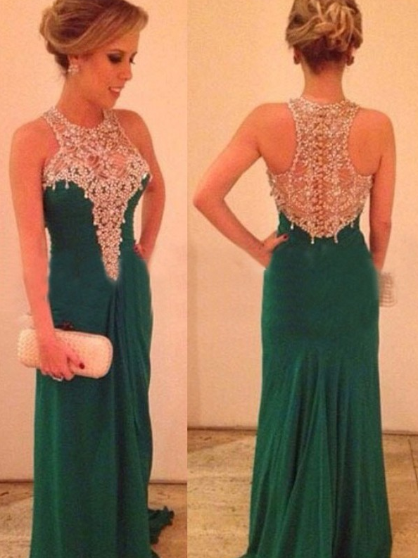 Sheath/Column Scoop Long Chiffon prom Dress cg10482