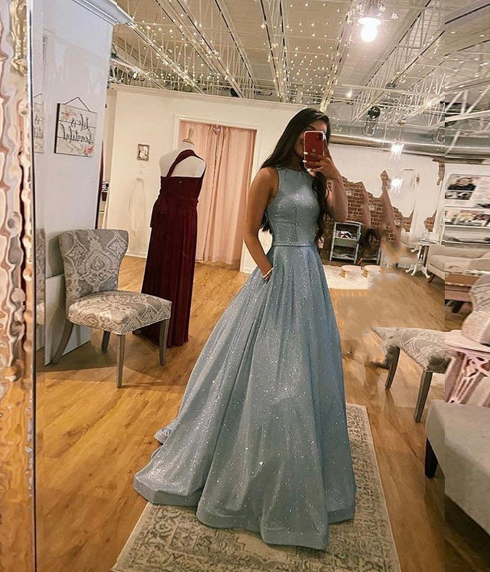 SHINY BLUE A LINE LONG PROM DRESS EVENING DRESS cg10492