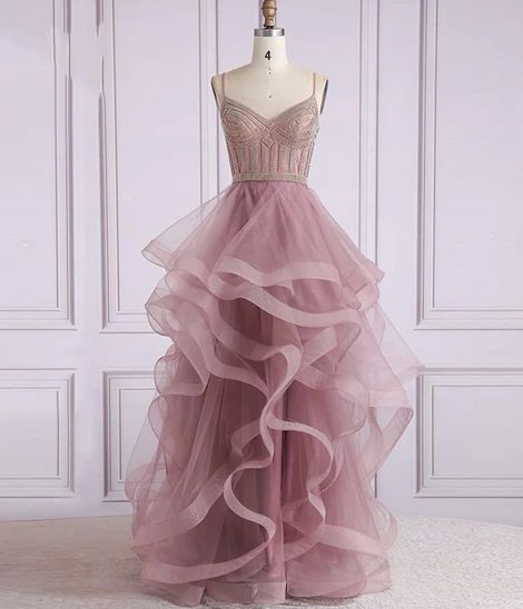 A line tulle beads long prom dress formal dress cg10495