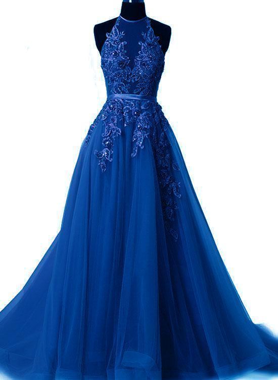 Modest Royal Blue Prom Dresses, Unique Party Dresses With Lace cg10527