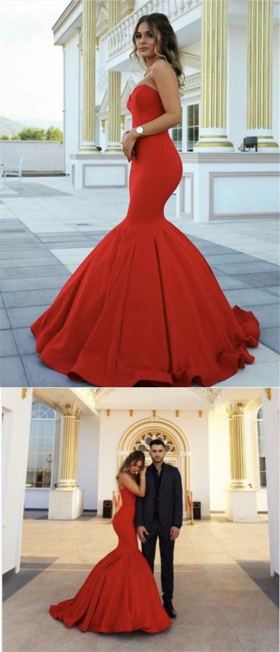 elegant sweetheart red mermaid prom dress, bodycon mermaid party dress with sweep train cg10579
