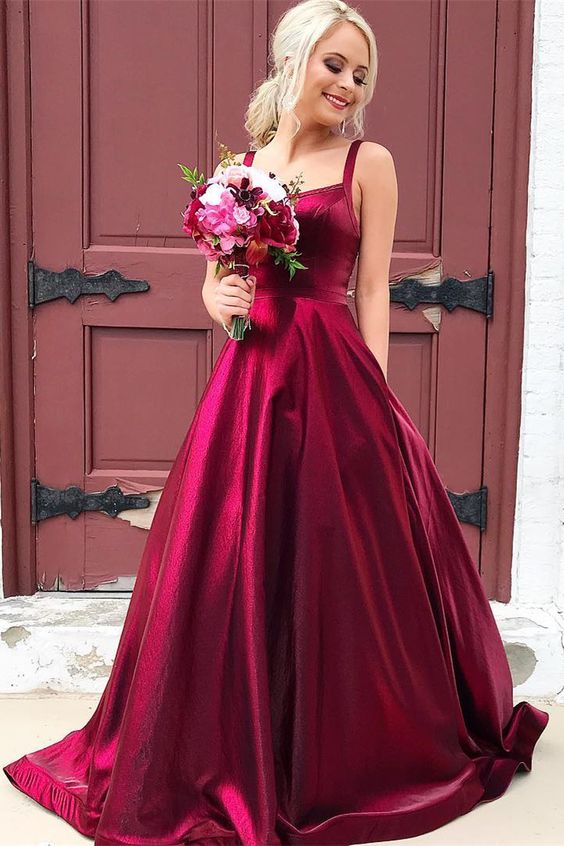 A-line Straps Wine Red Long Prom Dress cg10622