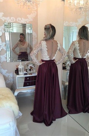 Stunning Long Sleeve Lace Pearls Prom Dresses cg10634