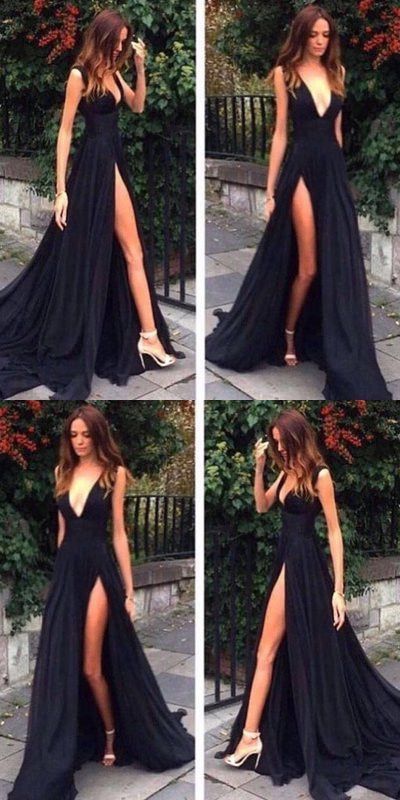 Sexy Evening Dress,Slit Party Dress,Black Slit Prom Dress,Sexy Black Slit Graduation Dress cg1077