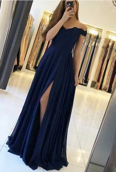 Lace Appliques Off Shoulder Long Chiffon prom Dresses cg1244