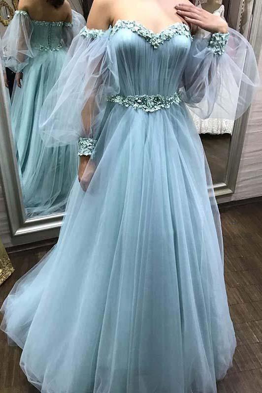 Sweetheart Tulle Long Prom Dress With Detachable Floral Long Sleeve cg13116