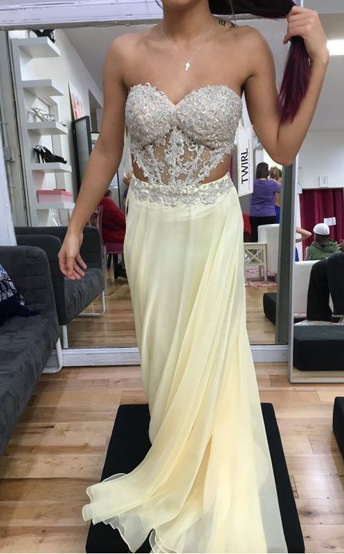 Sexy Sleeveless Yellow Lace Evening Dress, Long Prom Dresses cg13170