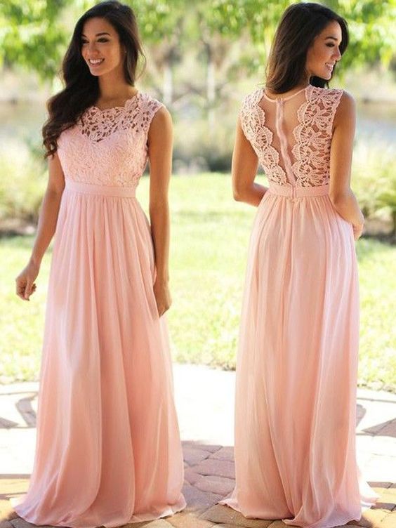 Long Prom Dresses Modest 2019, Pink Prom Dresses Elegant, A Line Prom Dresses Lace, Chiffon Prom Dresses Beautiful cg1391