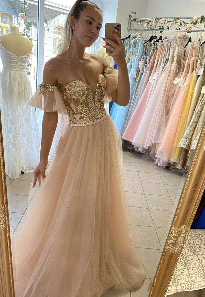 Stylish tulle sequins long prom dress evening dress cg14073