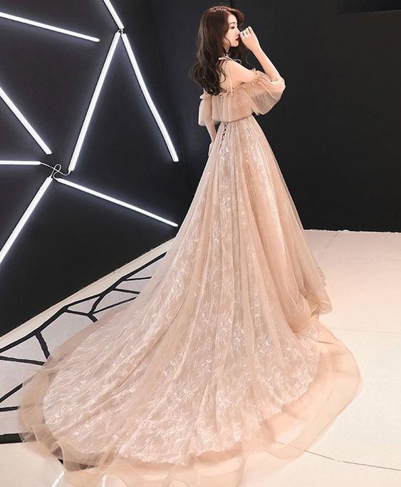 Pink tulle long prom dress, pink tulle evening dress cg1439