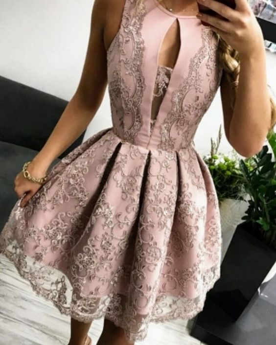 A Line Homecoming Dress With Lace cg1445