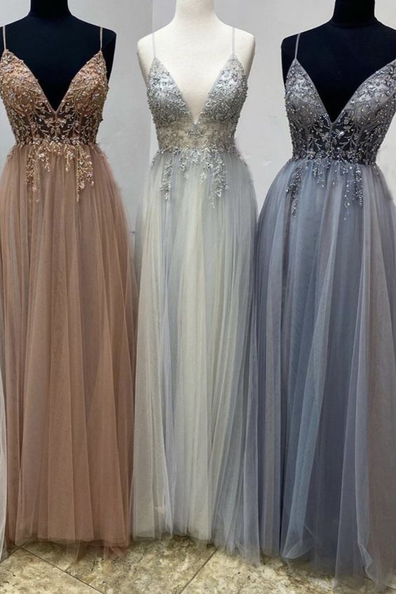 A-line tulle long dress evening dress prom dresses cg15801