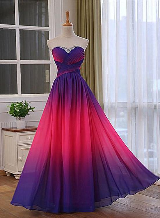 Pretty Gradient Sweetheart Beaded Long Party Dress, Pink And Purple Evening Dress cg15815