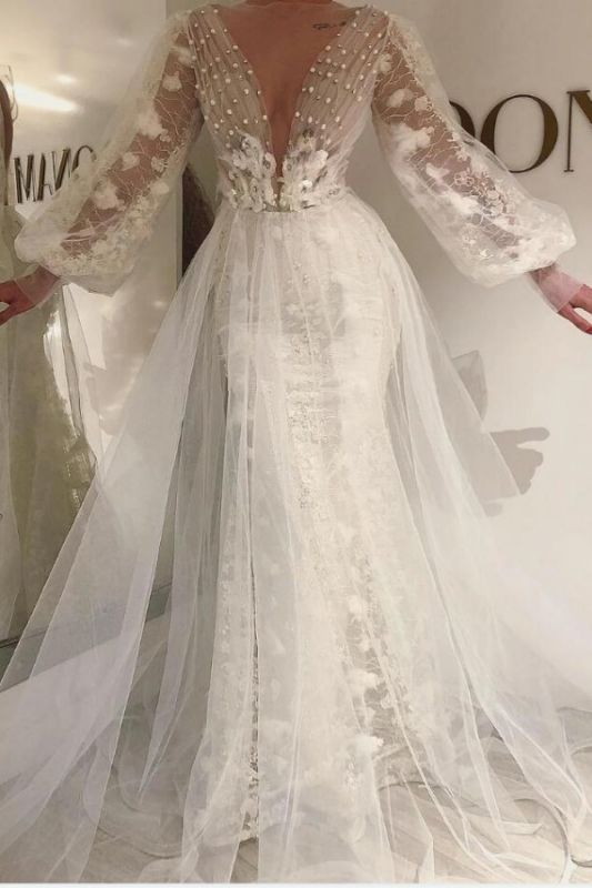 Long Sleeves Tulle Lace Prom Dress with Pearls Online cg17010