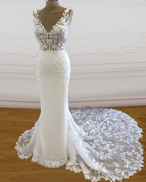 boho rustic wedding dresses mermaid v neck sweep train prom dress cg17374