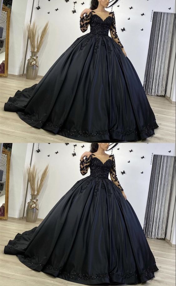 Black long sleeves ball gown wedding dresses prom dresses cg17807