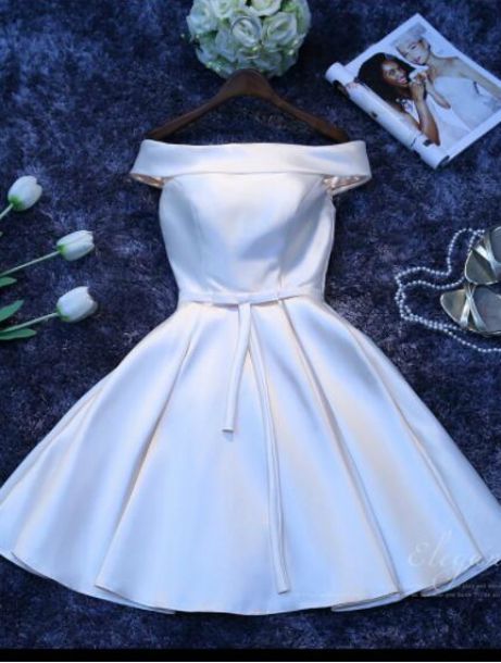 Simple White V Neck Sleeveless A Line Short Satin Homecoming Dresses cg1813