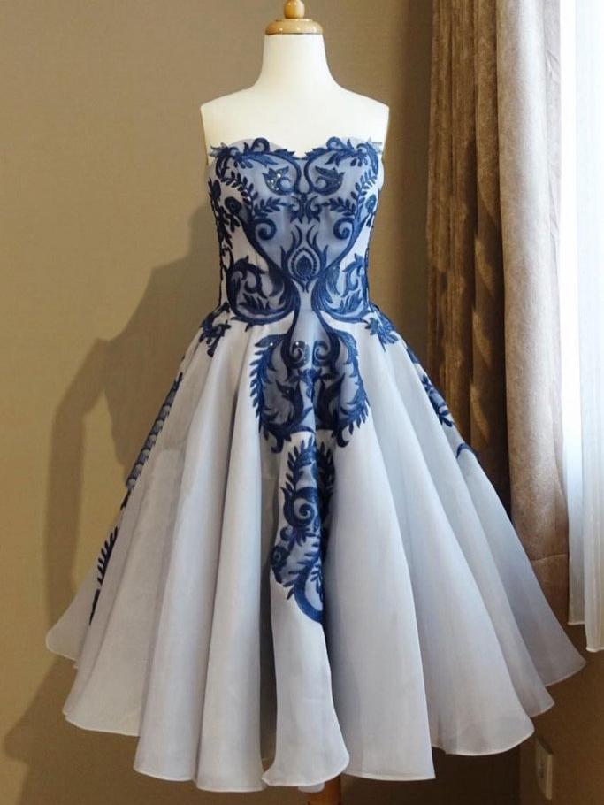A-line Sweetheart Royal Blue Short Dresses Vintage Homecoming Dress cg1882