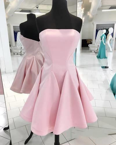Pink Strapless Backless Homecoming Dresses,A Line Cocktail Dresses cg1946