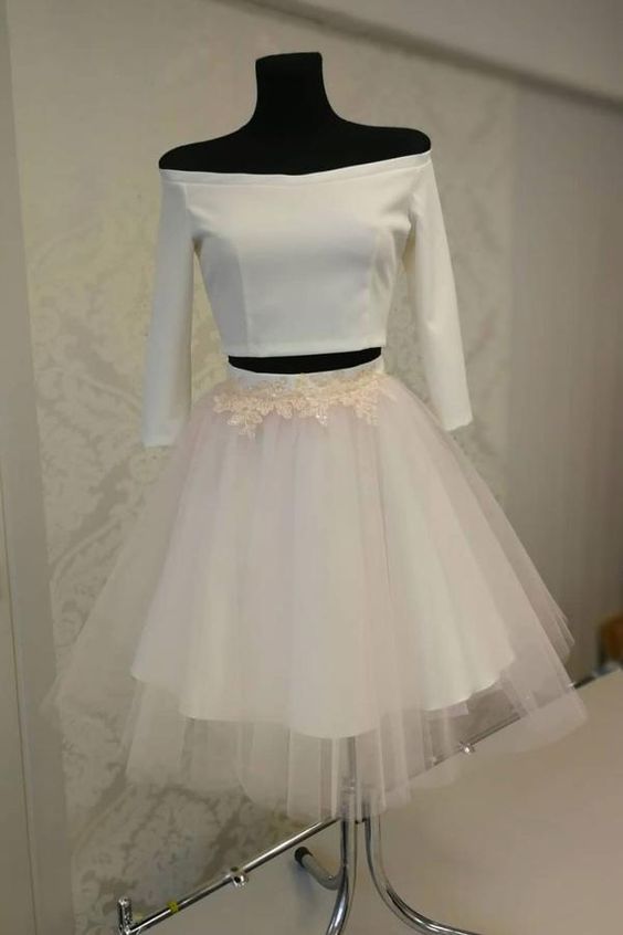 White two pieces short dress, tulle homecoming dress cg2029