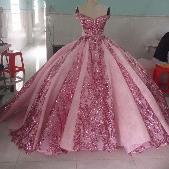 pink prom dresses, luxury prom dresses, sparkly prom dresses, prom ball gown cg20324