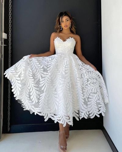 White/ black Lace Tea Length Prom Dress cg20461