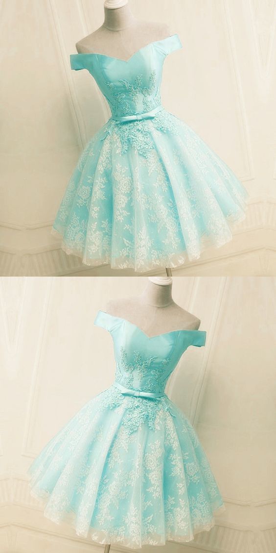 Green / pink Off the Shoulder Appliques Short Homecoming Dress cg222