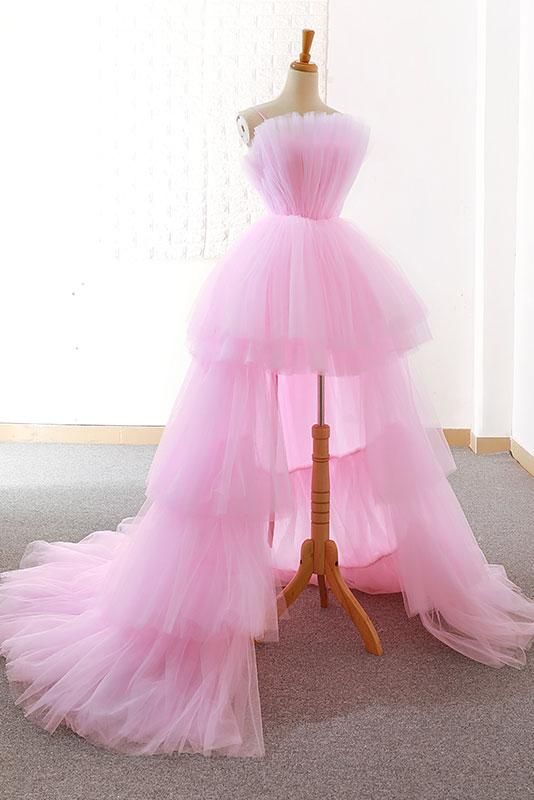 Pink tulle long prom dress, pink tulle evening dress cg23218