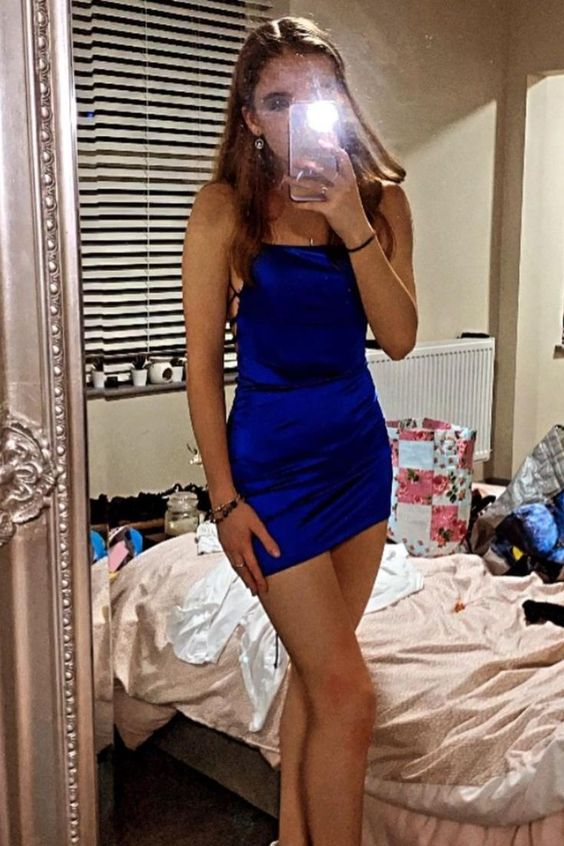 spaghetti straps royal blue/red tight dress for your 2021 homecoming cg24036