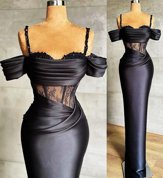 2021 Plus Size Arabic Aso Ebi Black Lace Beaded Prom Dresses Spaghetti Sheath Satin Evening Formal Party Second Reception Gowns cg24441