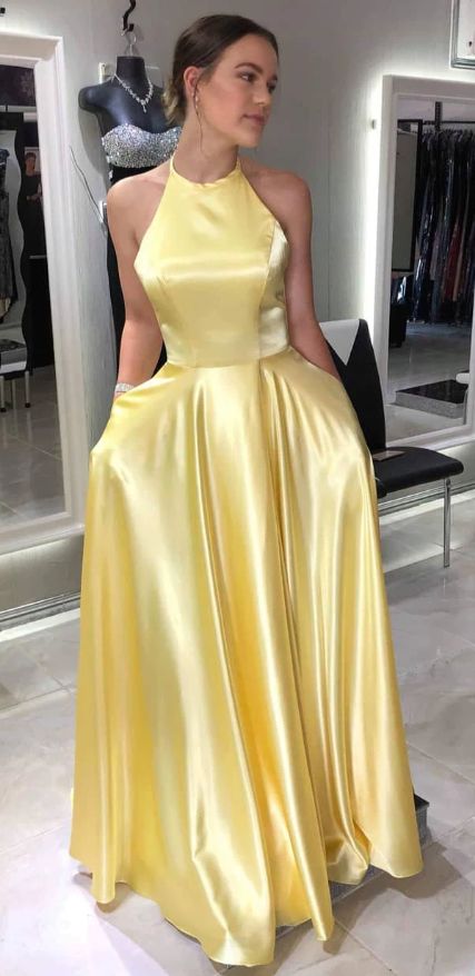simple yellow long prom dress with pockets, gorgeous formal dresses 2020 cg2971