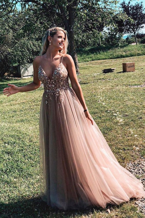 long prom dresses 2020, straps crystal rose gold prom dresses formal dresses cg3128