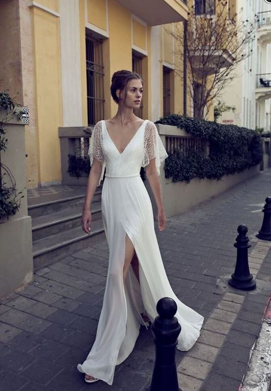 white party dress v-neck evening dress half sleeves prom Dresses lace formal dress cg3873