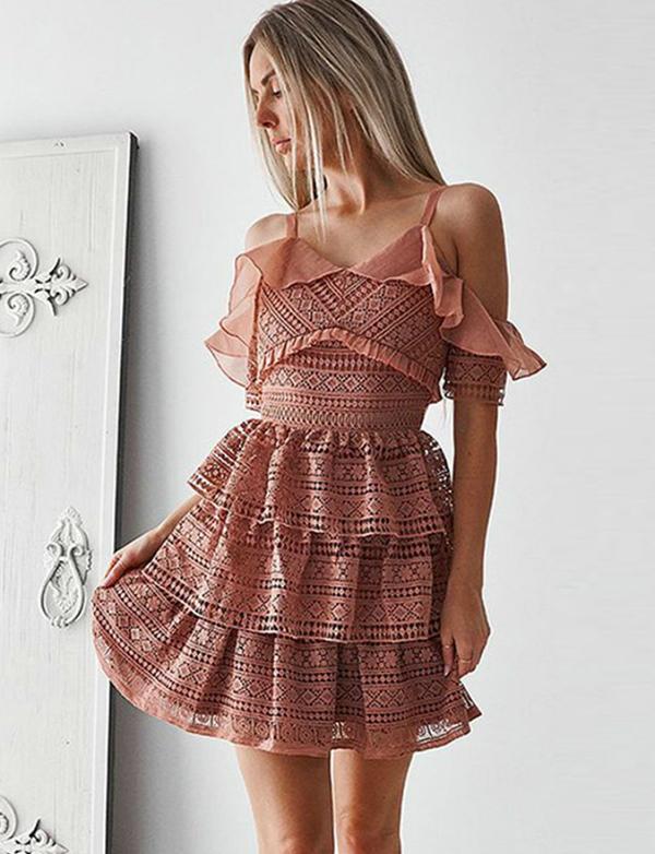 Spaghetti Straps Pink Short Sleeves Homecoming Cocktail Dress ,cute homecoming dress cg542