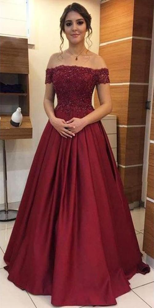 Burgundy Appliques Off Shoulder Prom Dress Custom Made Long Evening Gowns Satin Fashion Graduation Party Dresses cg604