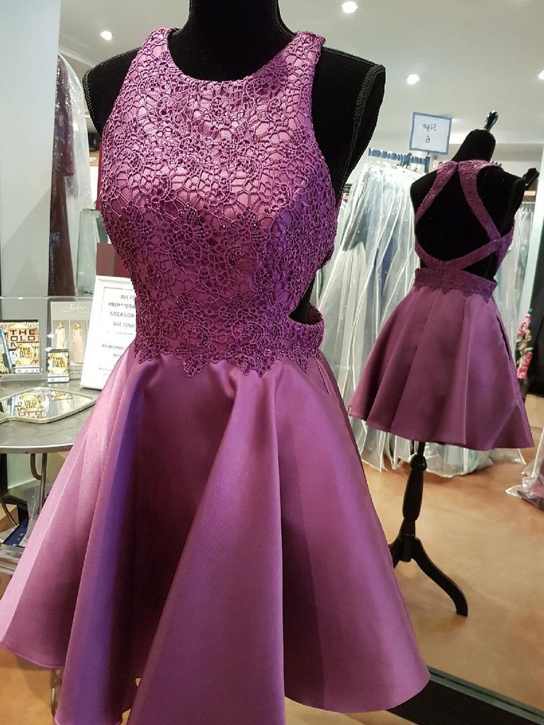 Stunning Purple Lace Applique Homecoming Dresses With Beading,Short homecoming Dresses cg652