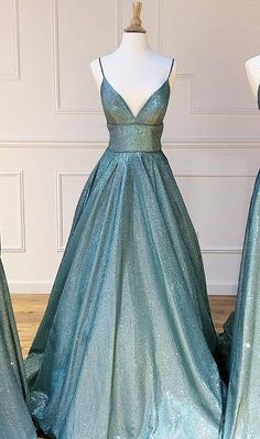 A-line Spaghetti Straps Long Prom Dresses Sparkly Evening Gowns cg7871