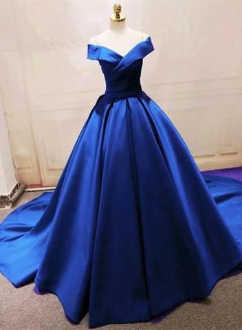 Gorgeous Royal Blue Long Off the Shoulder Gown, Blue Evening Party prom Dress cg7899