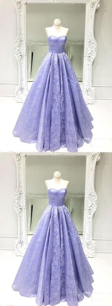 Light purple lace long prom dress, sweetheart neck evening dress cg7929