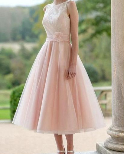 Elegant Blush Pink Round Neck Sleeveless Tulle Prom Dresses Evening Dresses cg8031