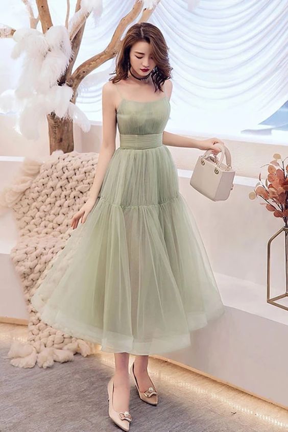 Simple Tulle Spaghetti Strap Sleeveless Pleated Prom Dresses, A Line Party cg8119