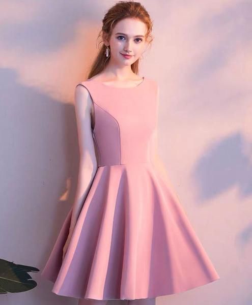 Simple pink satin short party dress pink satin homecoming dress cg8135